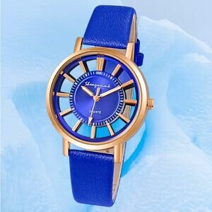 Watch Women Quartz Blue & Rose Gold Luxurious Wristwatch
